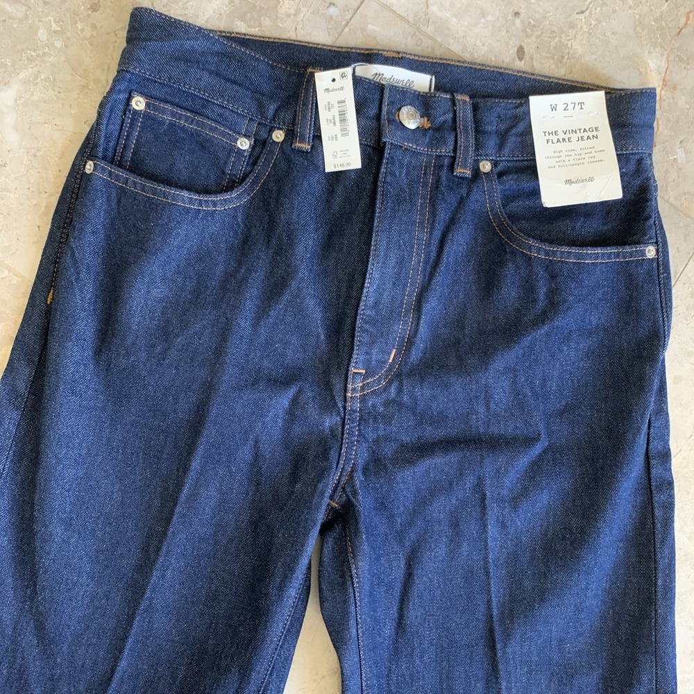 NWT MADEWELL The Vintage Flare Jeans High Rise Size 27TBlue Dark Wash 5 Pockets